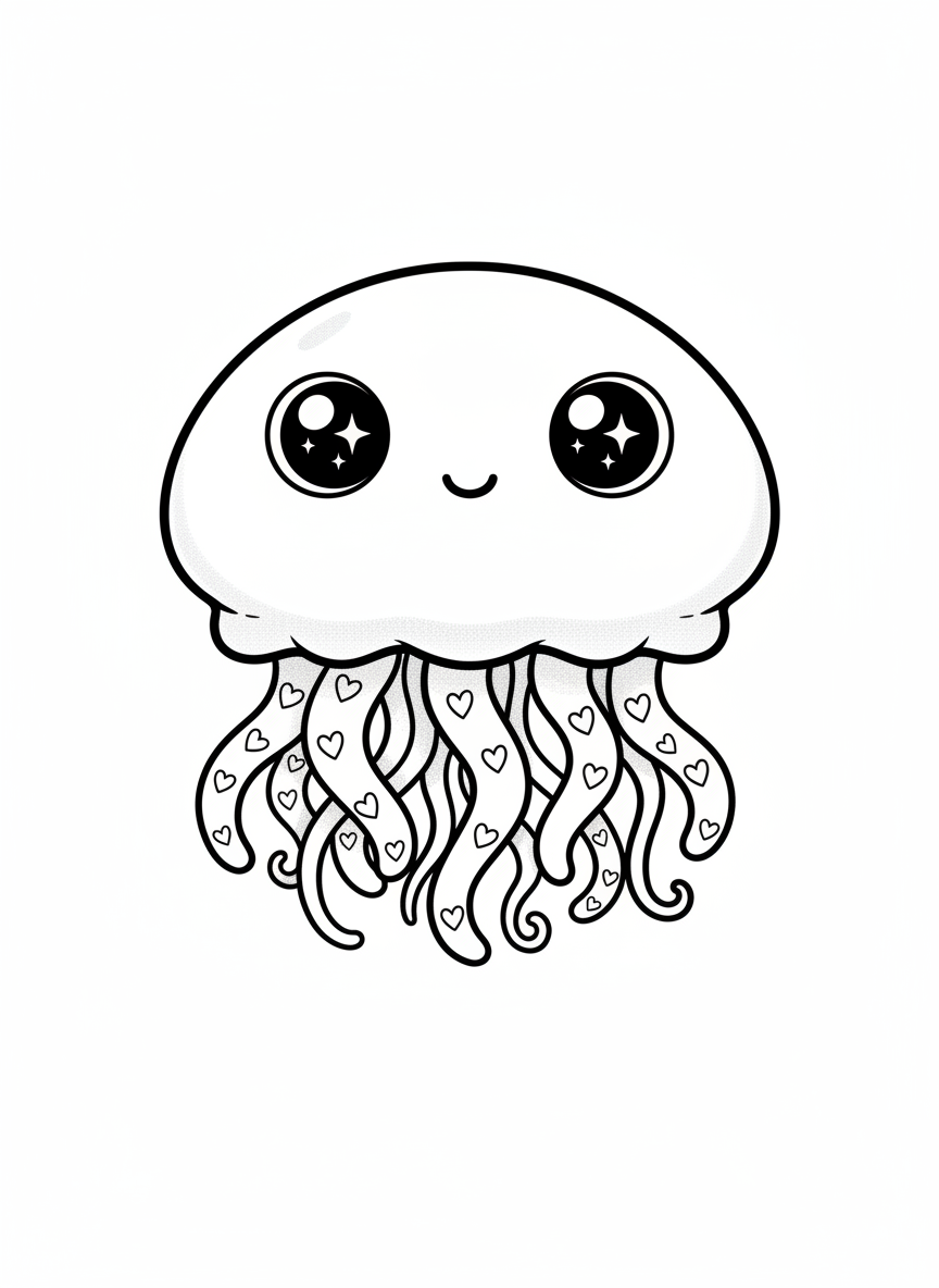 Stinger the Jellyfish - Black & White Illustration