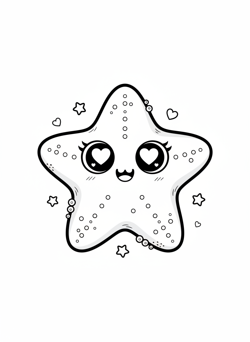 Coral the Starfish - Black & White Illustration