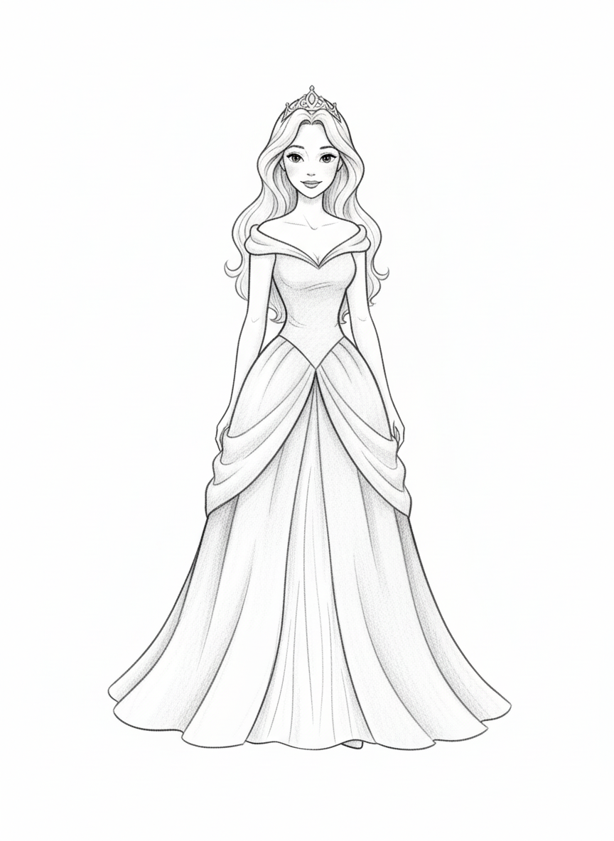 Princess Aurora Royal - Black & White Illustration