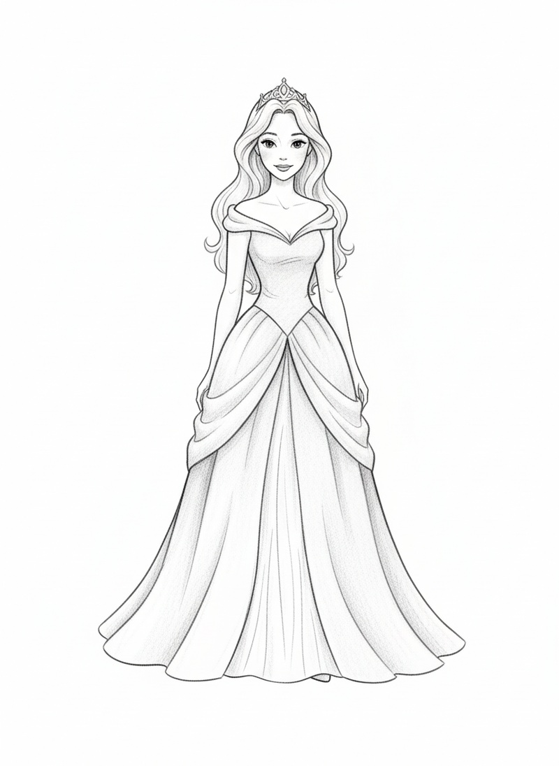 Princess Aurora Royal in Gentle Pencil - Black & White Illustration