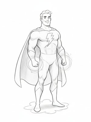 Captain Thunder the Superhero in Gentle Pencil