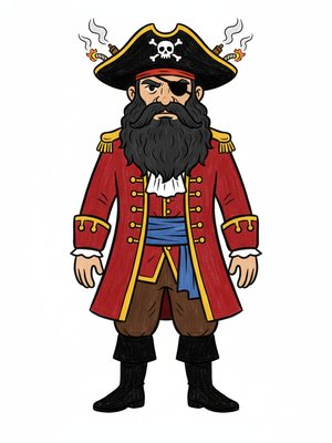Blackbeard the Villain Pirate in Classic Coloring Book