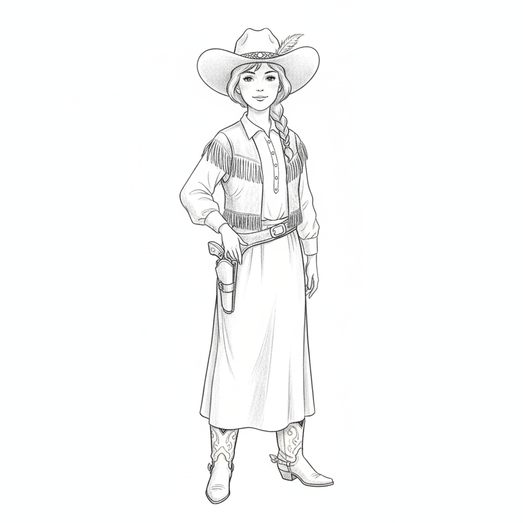 Annie the Sharpshooter - Black & White Illustration