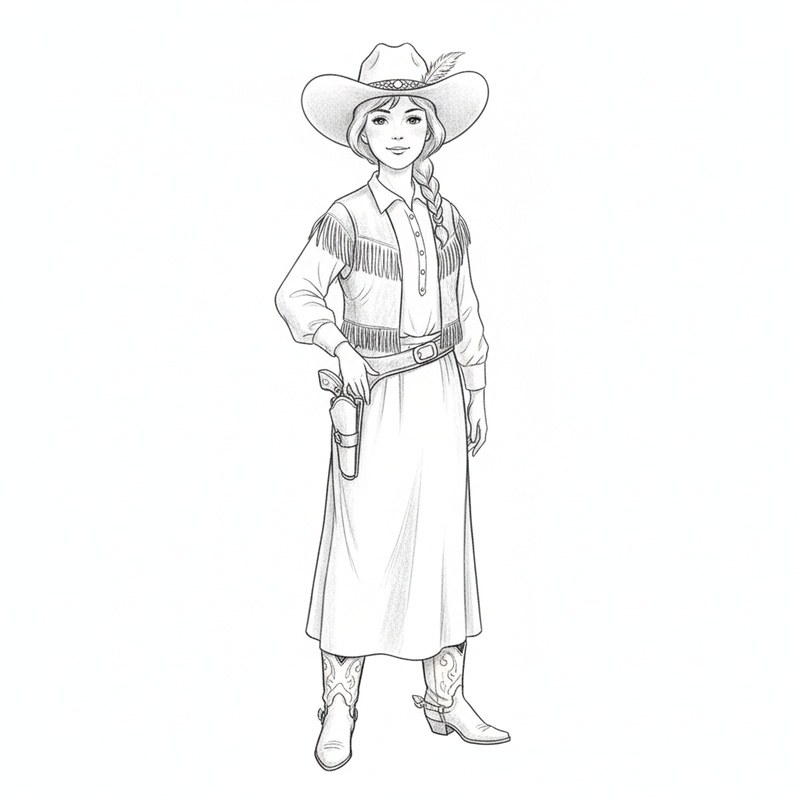Annie the Sharpshooter in Gentle Pencil - Black & White Illustration