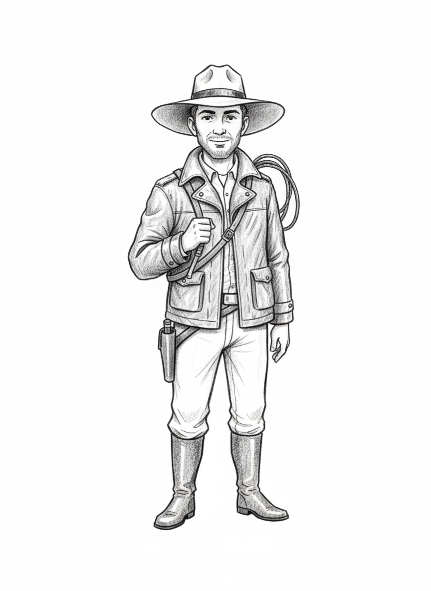 Silas Drake the Archaeologist - Black & White Illustration