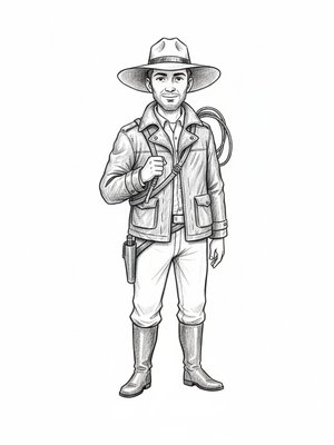 Silas Drake the Archaeologist in Gentle Pencil - Black & White Illustration