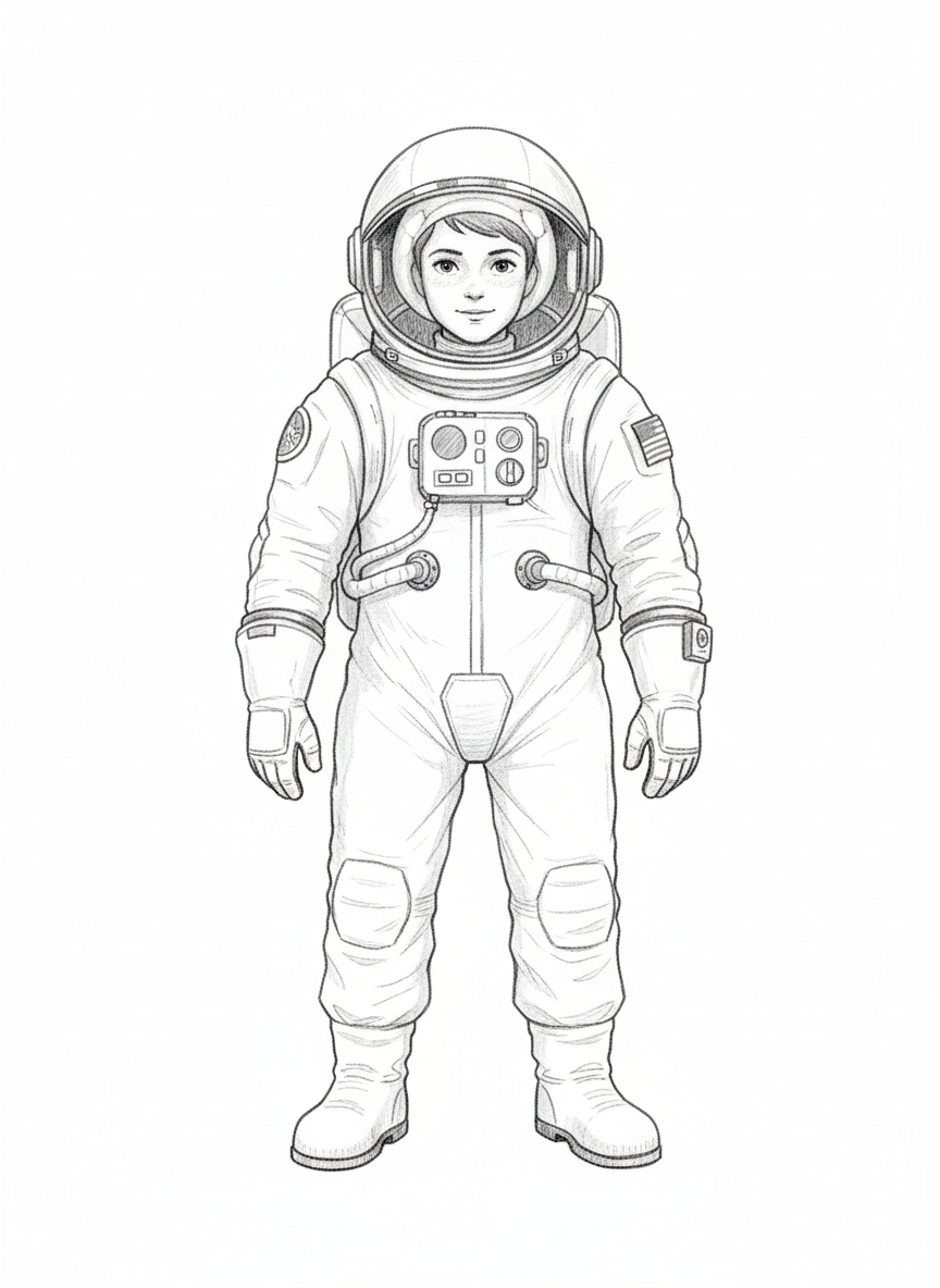 Captain Nova the Astronaut - Black & White Illustration