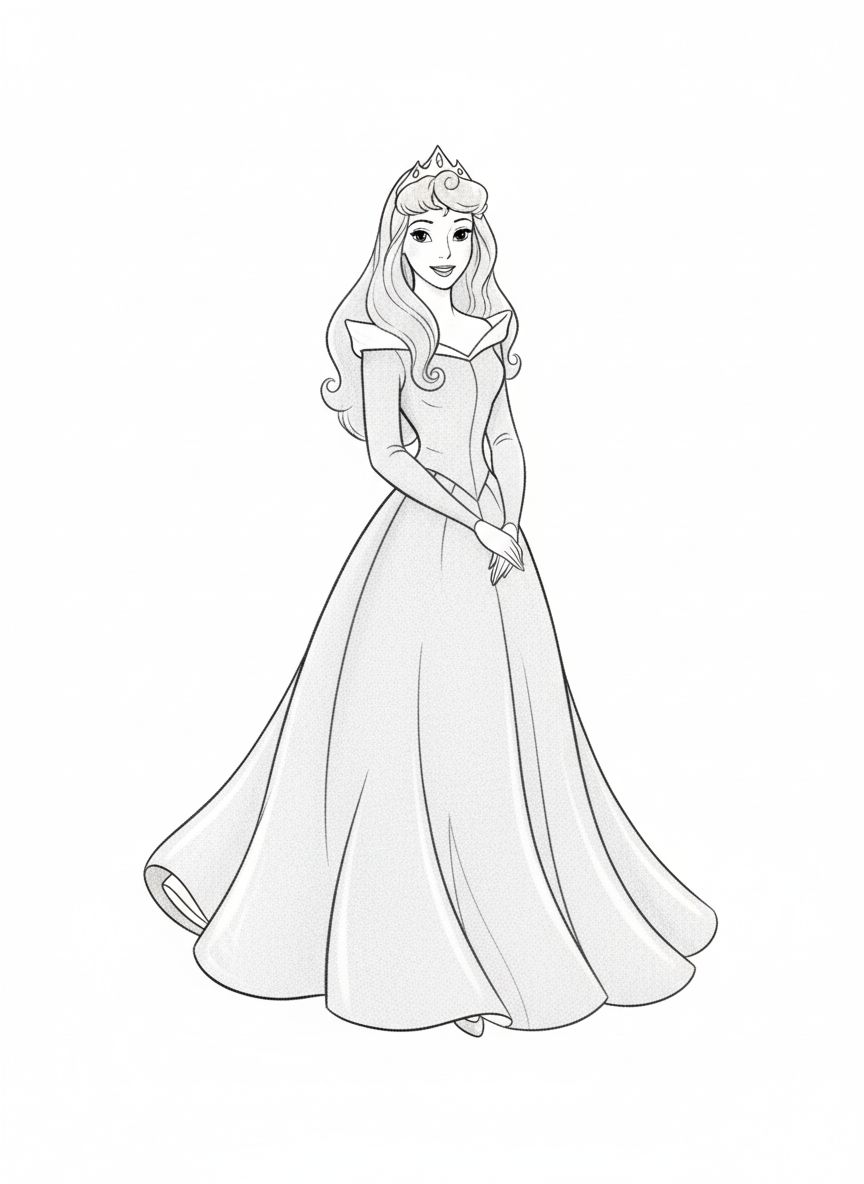 Princess Aurora the Royal - Black & White Illustration
