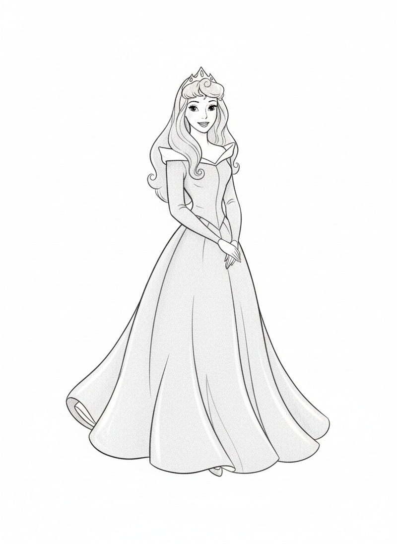 Princess Aurora the Royal in Gentle Pencil - Black & White Illustration