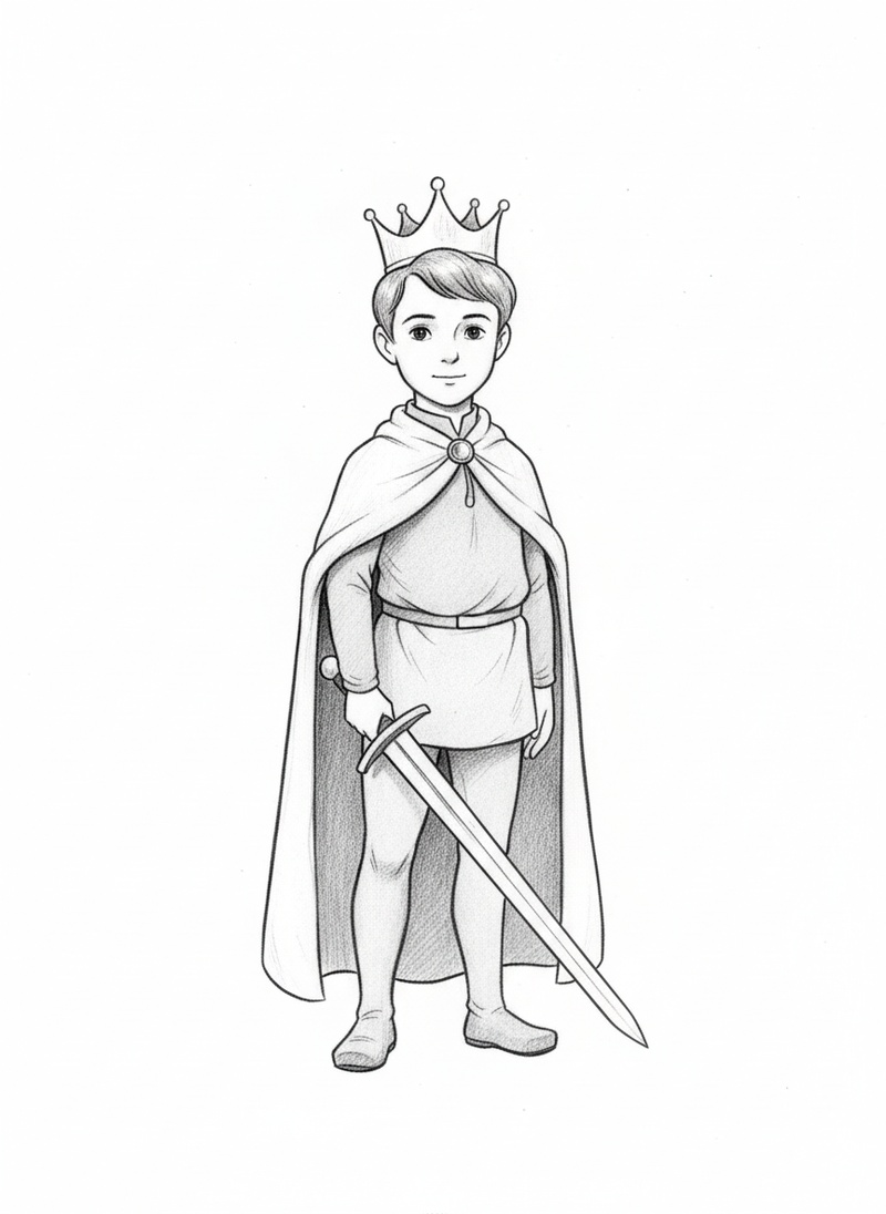 Prince Valor the Brave in Gentle Pencil - Black & White Illustration