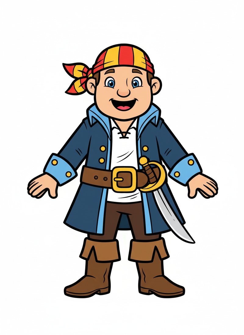 Captain Jolly the Friendly Pirate in Classic Coloring Book - Full Colored Illustration