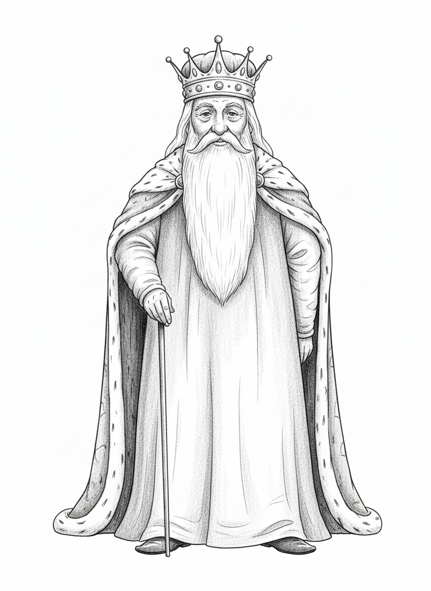 King Wisdom the Ruler - Black & White Illustration