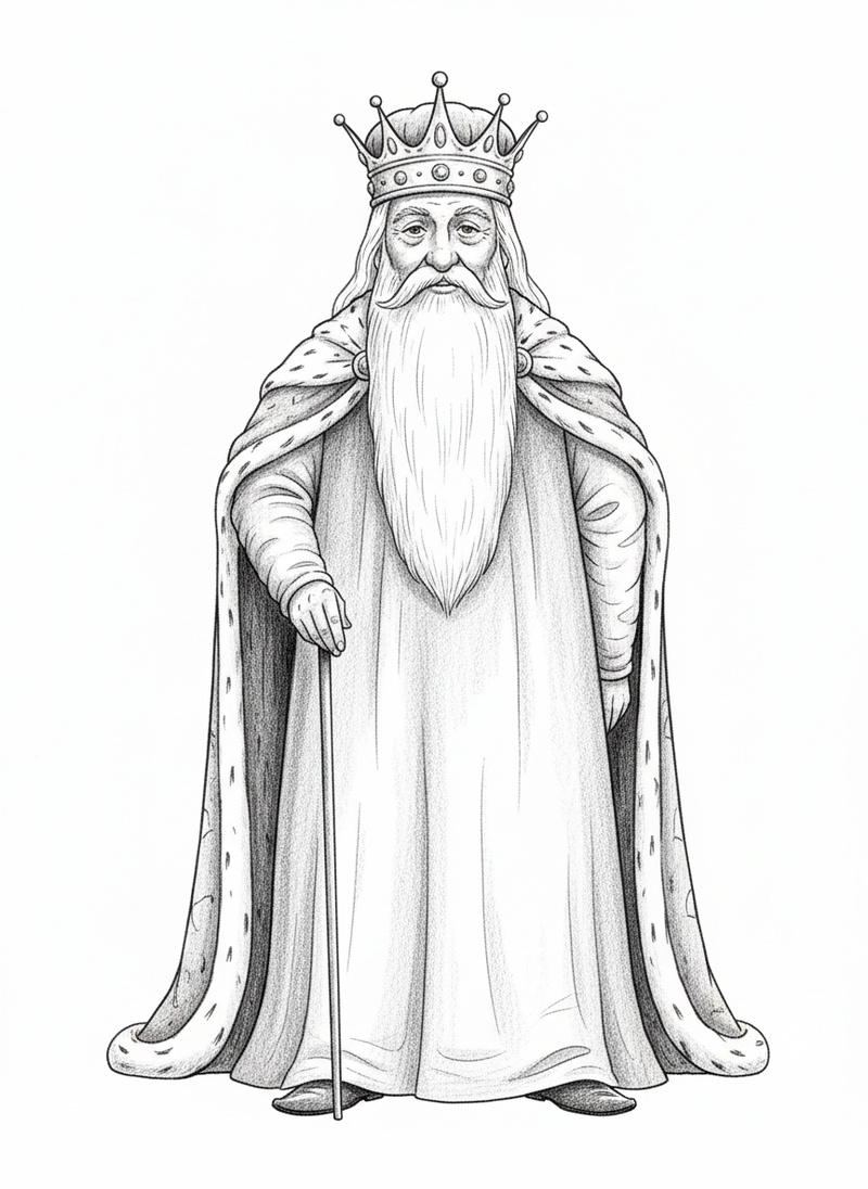King Wisdom the Ruler in Gentle Pencil - Black & White Illustration