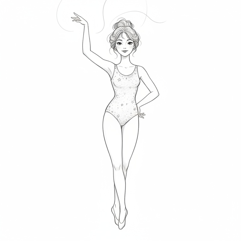 Stella the Trapeze Artist in Gentle Pencil - Black & White Illustration