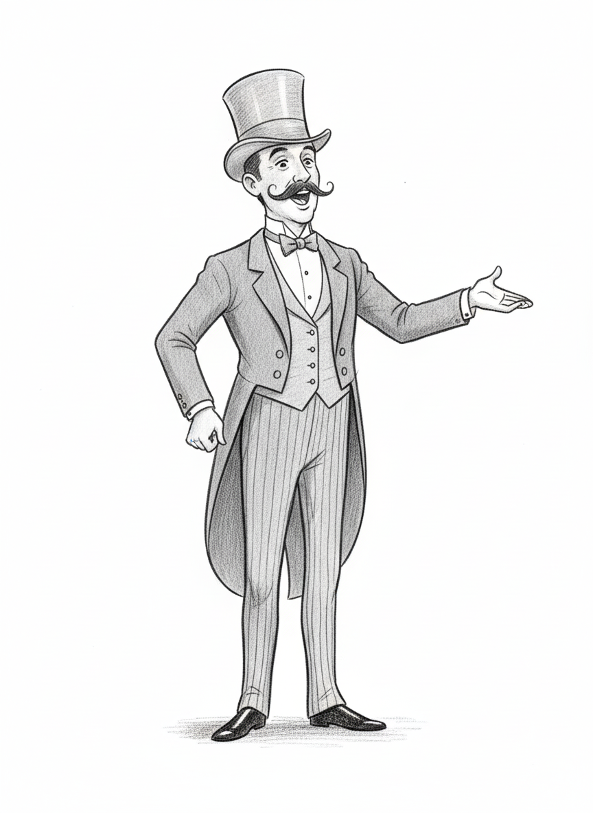 Magnus the Ringmaster - Black & White Illustration