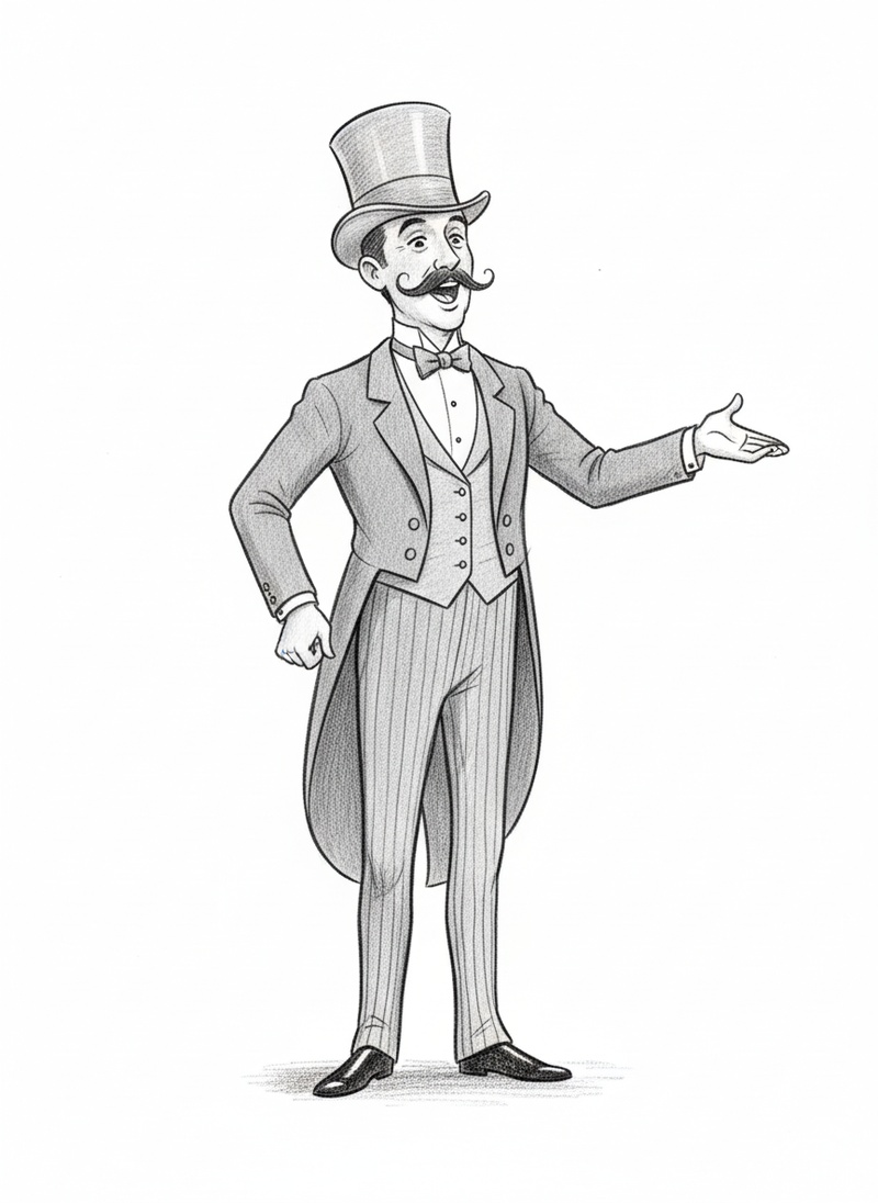 Magnus the Ringmaster in Gentle Pencil - Black & White Illustration
