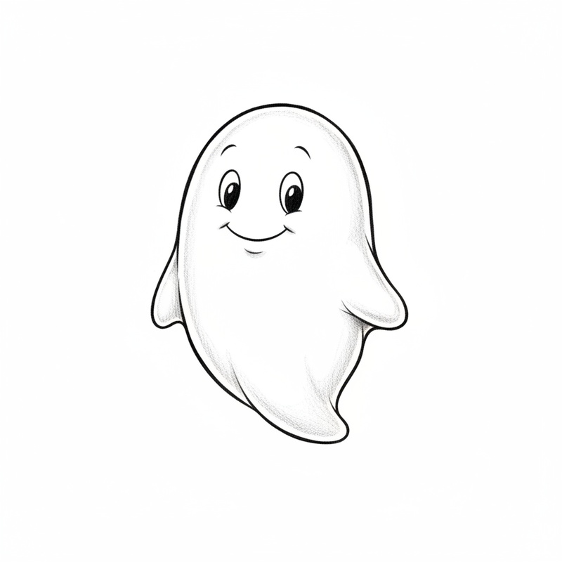 Casper the Friendly Ghost in Gentle Pencil - Black & White Illustration