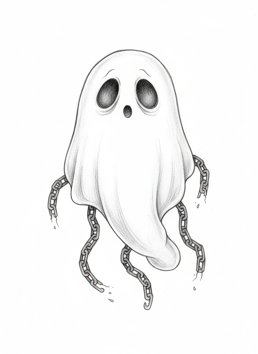 Spook the Scary Ghost - Black & White Illustration