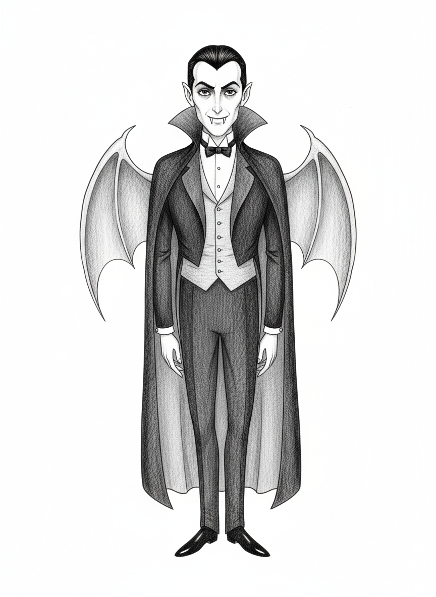 Count Dracula the Vampire - Black & White Illustration