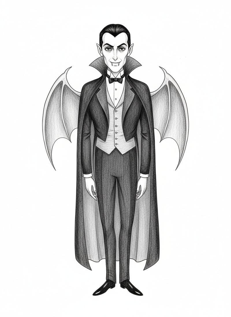 Count Dracula the Vampire in Gentle Pencil - Black & White Illustration