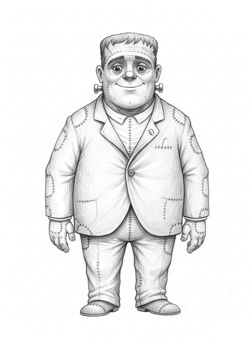 Victor the Friendly Monster - Black & White Illustration