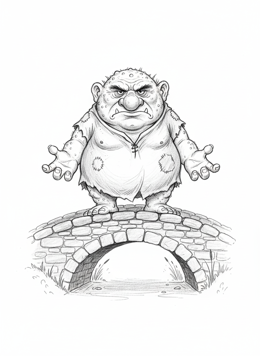 Grunch the Troll - Black & White Illustration