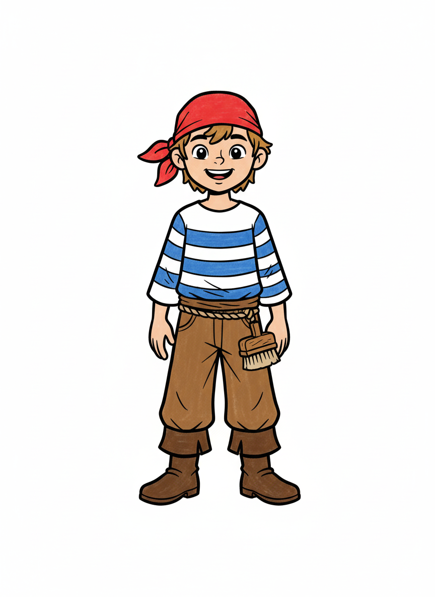 Swabby the Pirate Deckhand - Full Colored Illustration