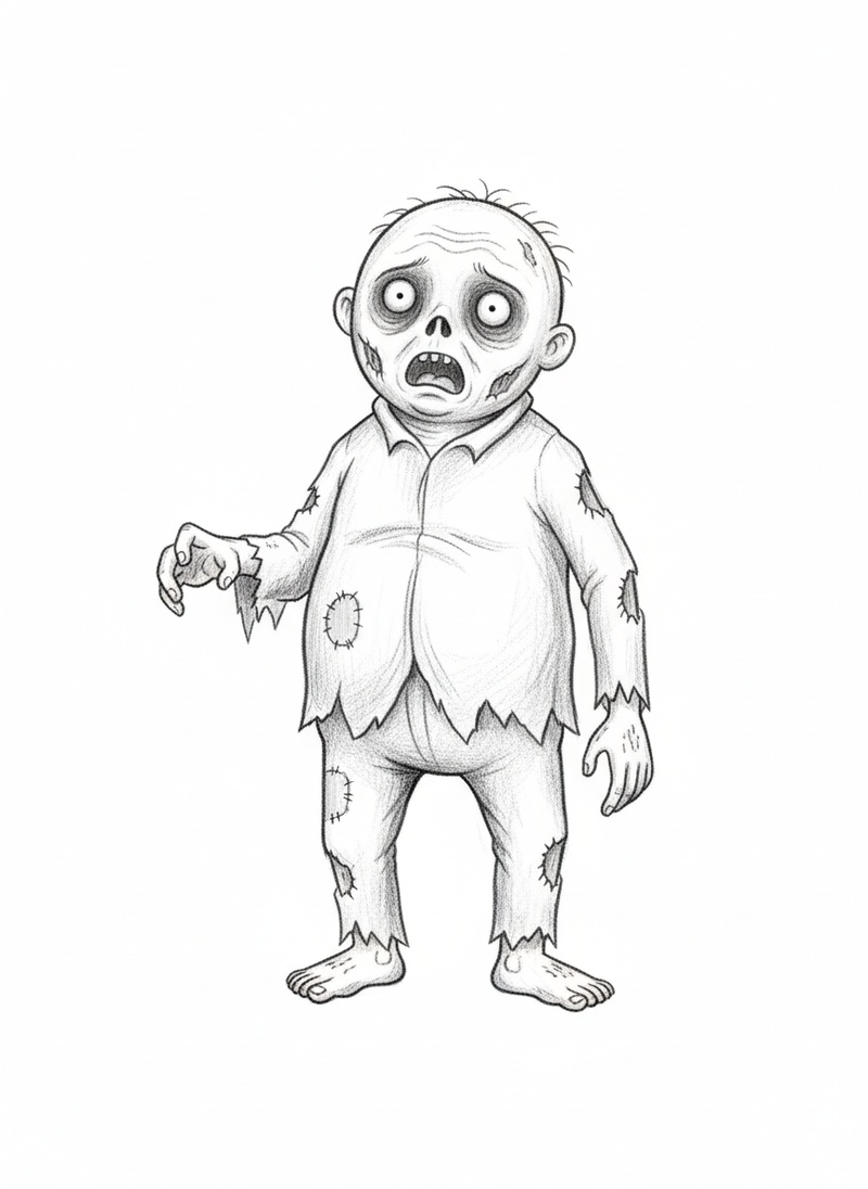 Shamble the Zombie in Gentle Pencil - Black & White Illustration