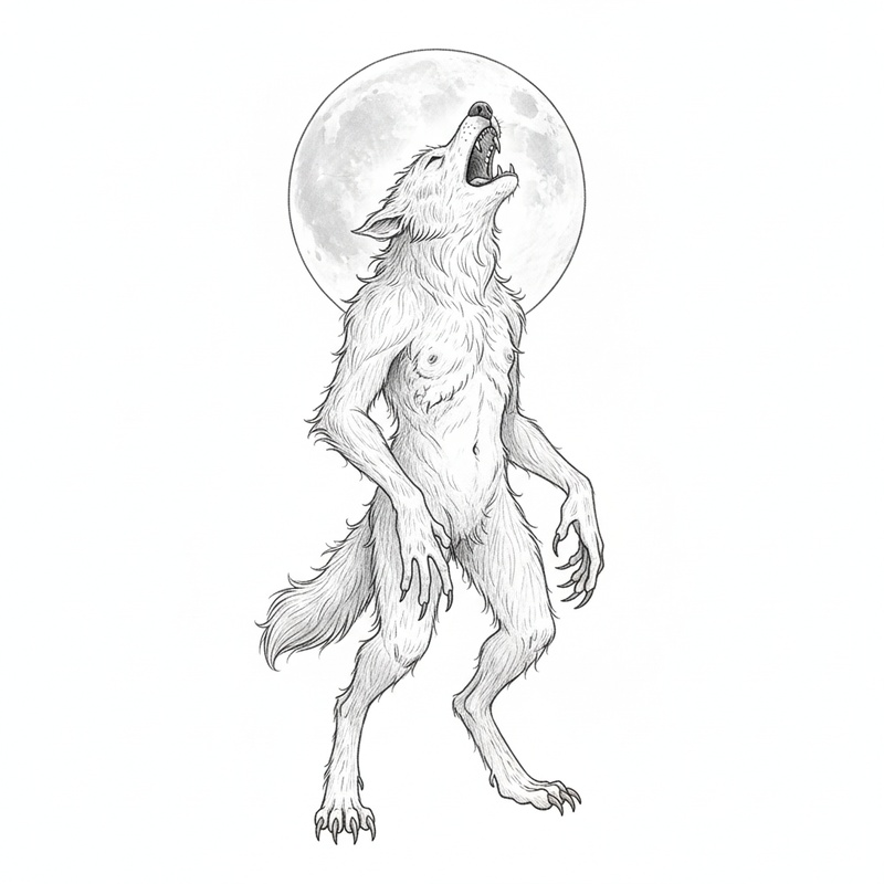 Luna the Werewolf in Gentle Pencil - Black & White Illustration