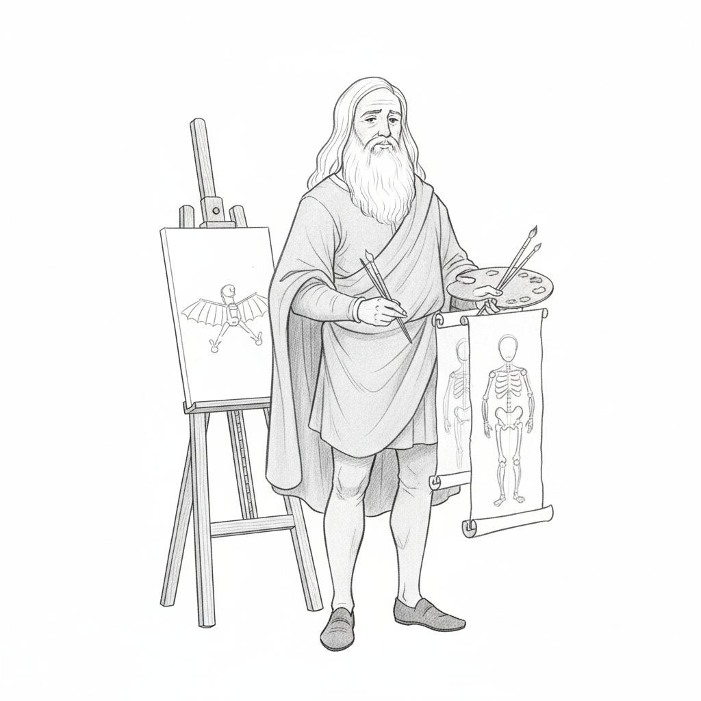 Leonardo the Renaissance Artist - Black & White Illustration