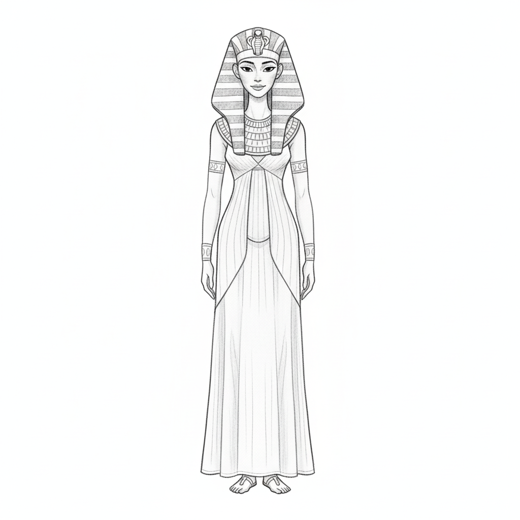 Cleo the Egyptian Pharaoh - Black & White Illustration