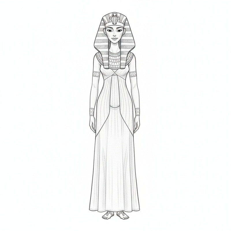 Cleo the Egyptian Pharaoh in Gentle Pencil - Black & White Illustration