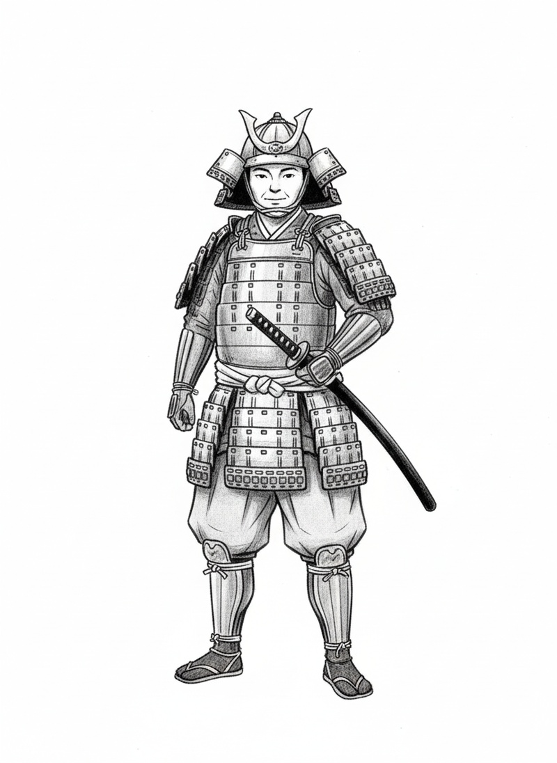 Samurai Honor the Warrior in Gentle Pencil - Black & White Illustration