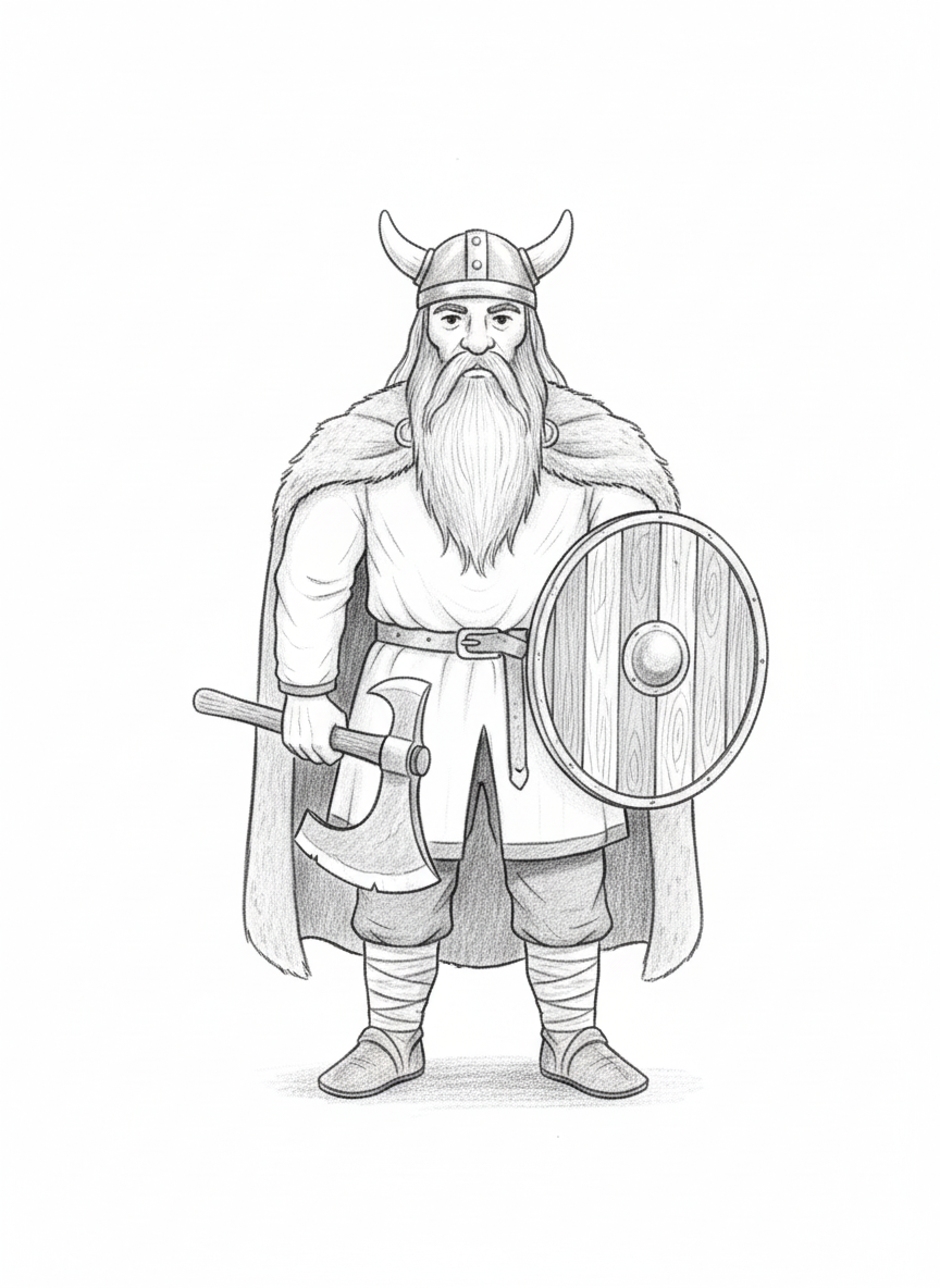 Viking Storm the Raider - Black & White Illustration