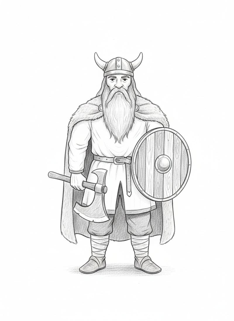 Viking Storm the Raider in Gentle Pencil - Black & White Illustration