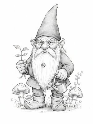 Bramble the Garden Gnome in Gentle Pencil
