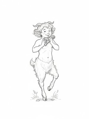Pan the Playful Satyr in Gentle Pencil - Black & White Illustration
