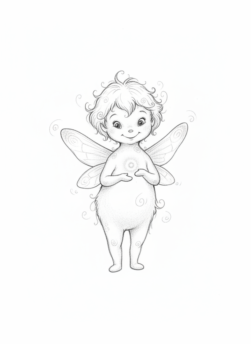 Glimmer the Sprite - Black & White Illustration