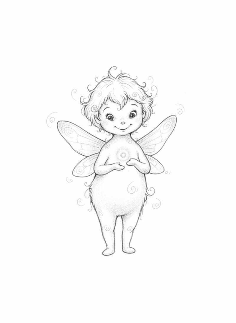 Glimmer the Sprite in Gentle Pencil - Black & White Illustration