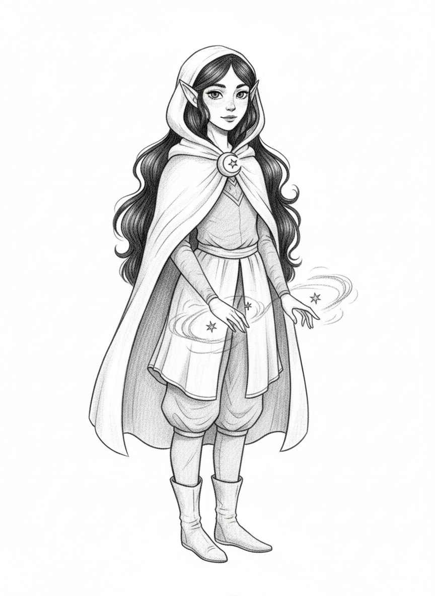 Thorn the Dark Elf - Black & White Illustration