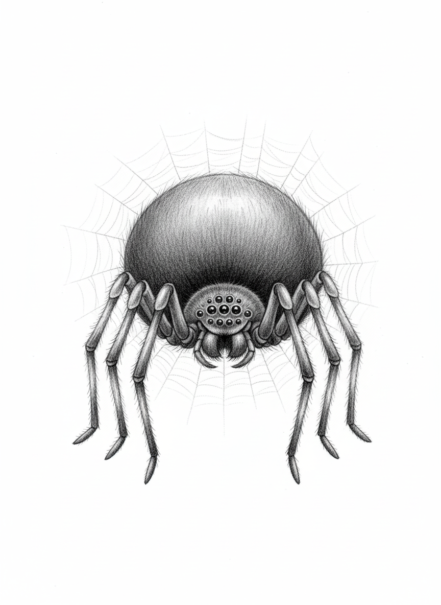 Creepy the Scary Spider - Black & White Illustration