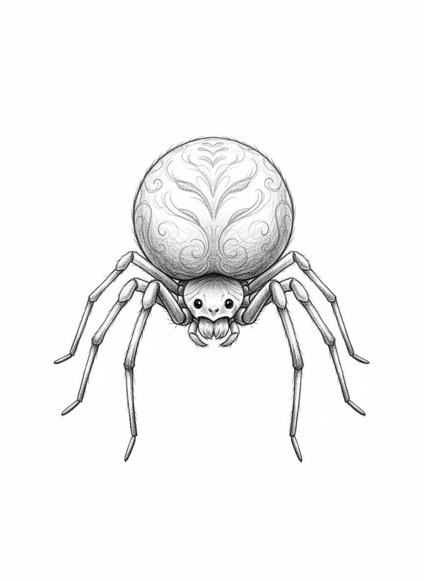 Charlotte the Helpful Spider - Black & White Illustration