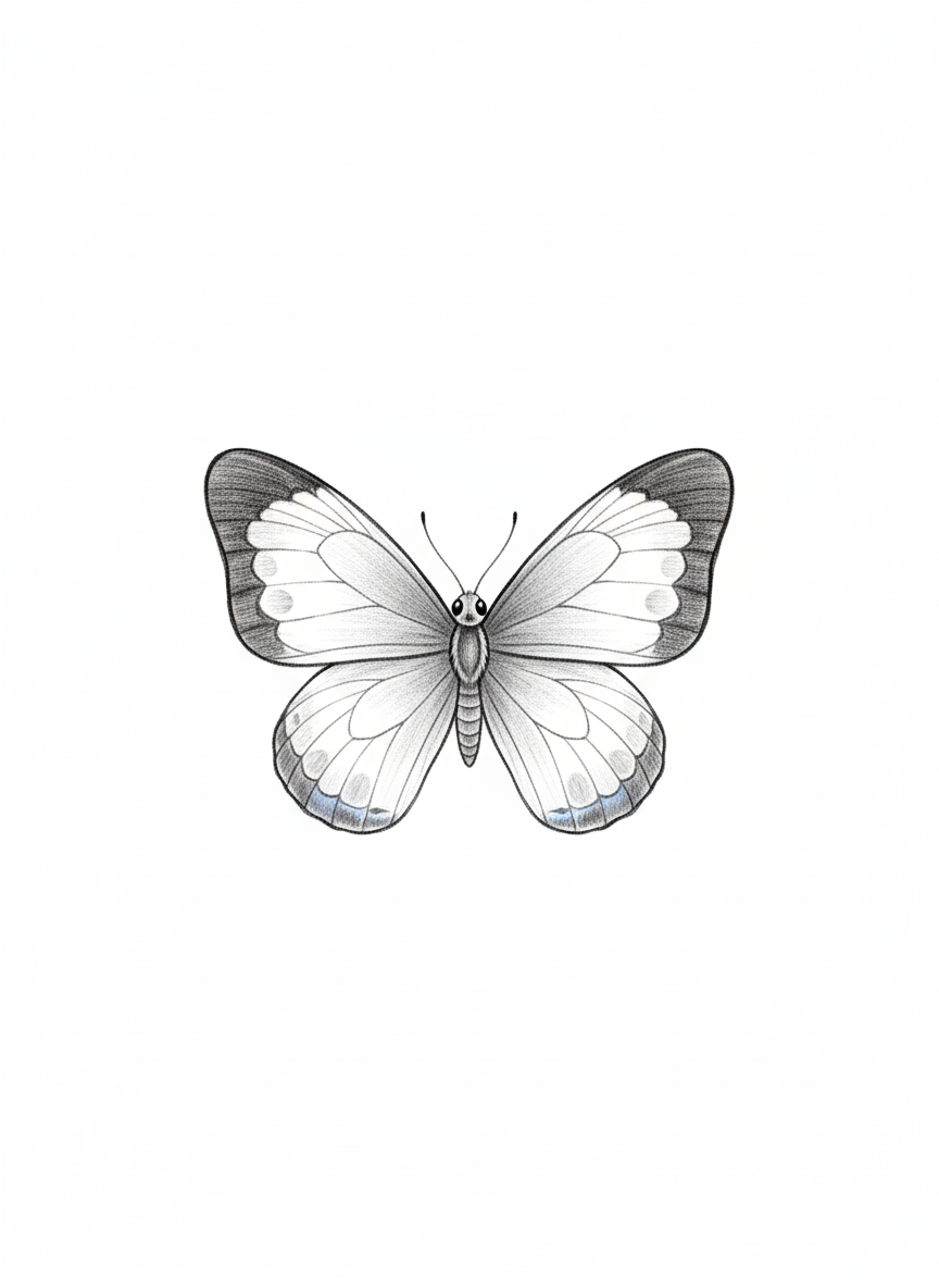 Flutter the Butterfly - Black & White Illustration