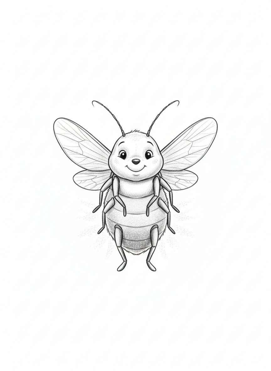Glow the Firefly - Black & White Illustration