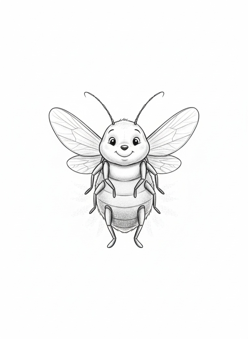 Glow the Firefly in Gentle Pencil - Black & White Illustration