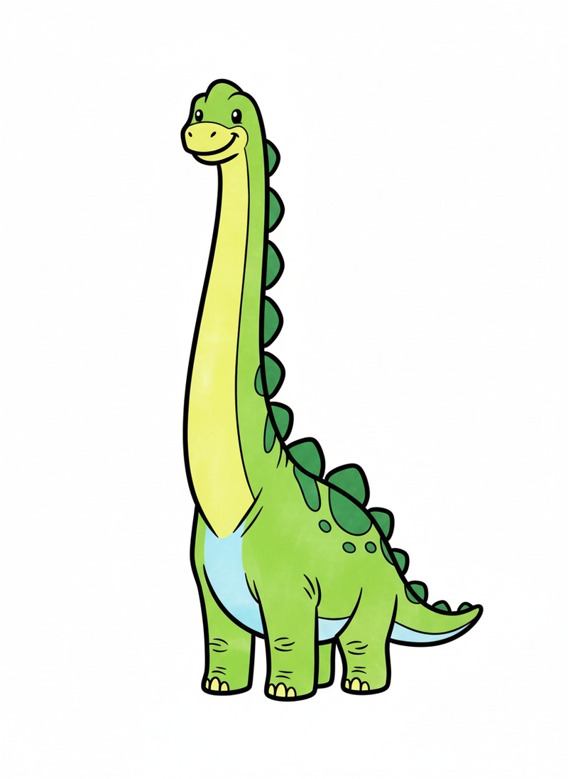 Stretch the Brachiosaurus in Classic Coloring Book - Full Colored Illustration