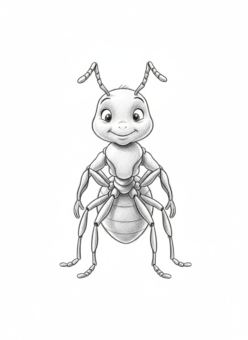 March the Ant - Black & White Illustration