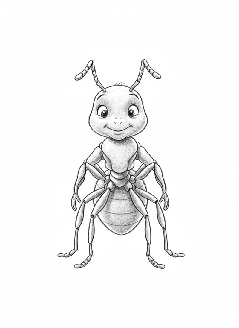 March the Ant in Gentle Pencil - Black & White Illustration