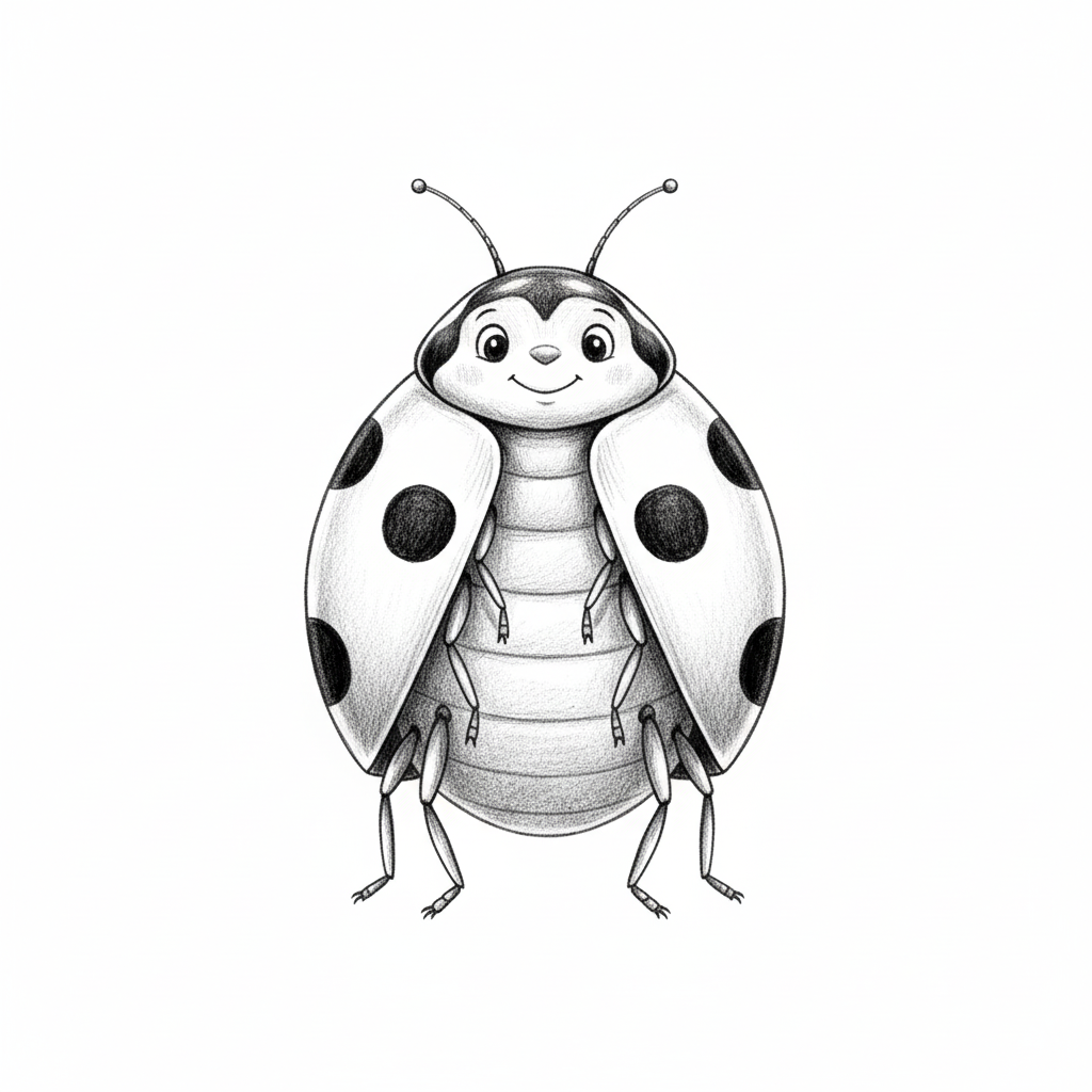 Lady the Ladybug - Black & White Illustration