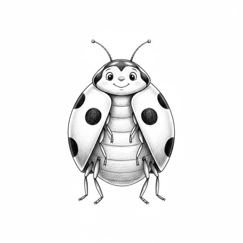 Lady the Ladybug in Gentle Pencil - Black & White Illustration